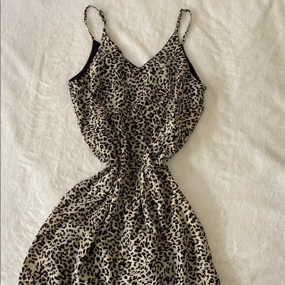 Leopard print midi slip dress